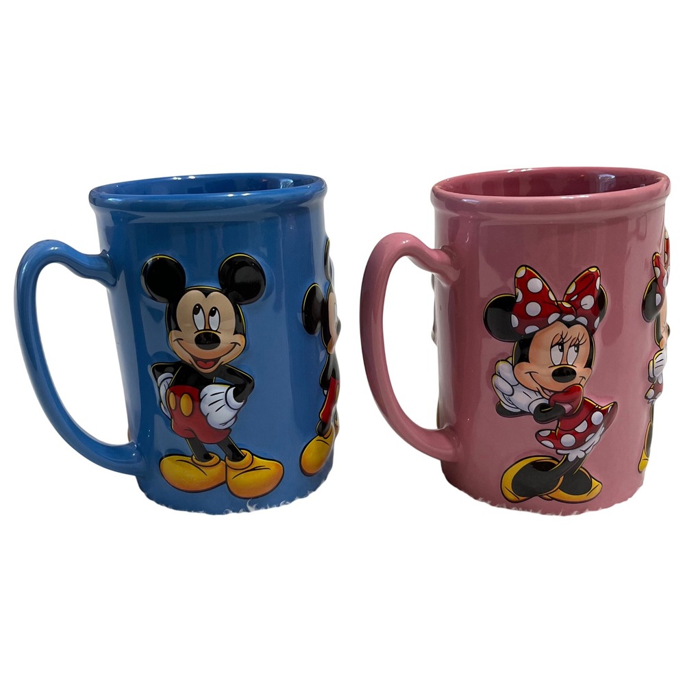 Disney Mickey Mouse and Minnie‎ Mouse Ceramic Mug Set Blue Pink Character Design